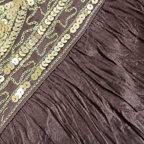 Cache Vintage Y2K Broomstick Sequin Skirt Sz 4 Brown Satin Boho Glam Festival - Picture 2 of 13